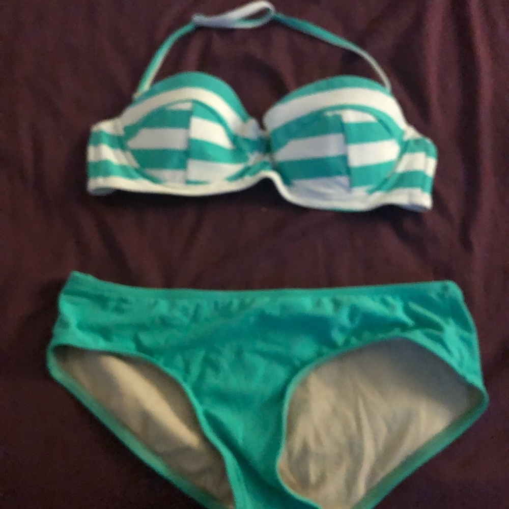 Alloy Mint Stripe Bikini Top Med